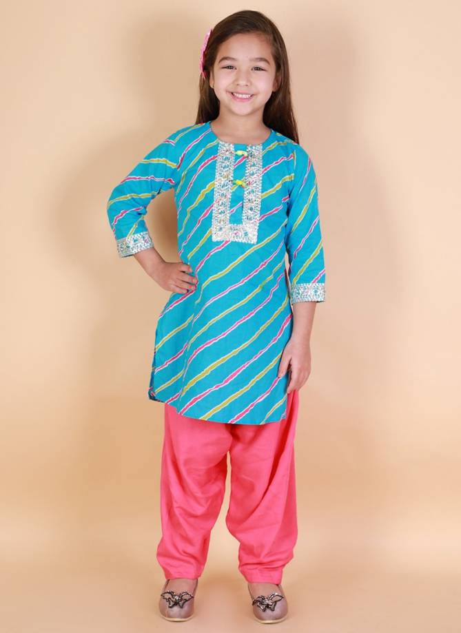 KID1 Girls Fancy Wear Leheriya Print Wholesale Kurti Salwar Suit Collection